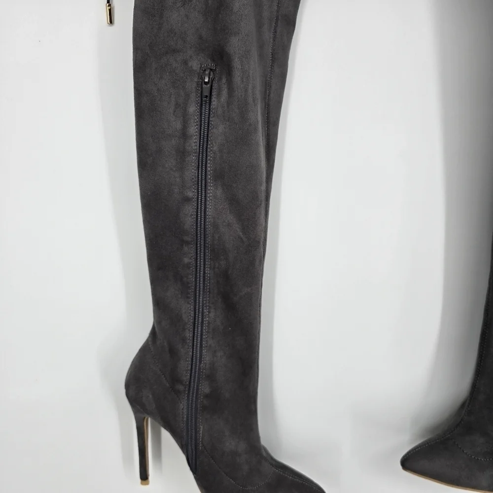 Beston Shoes Women 7 Jackie Faux Suede Over The Knee Heel Boots Grey